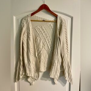 One Girl Who Asymmetrical Cream Cable Knit Sweater Cardigan